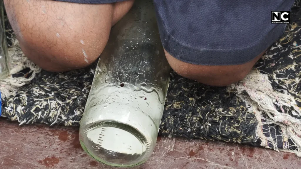 Water has started on the bottle before drilling
