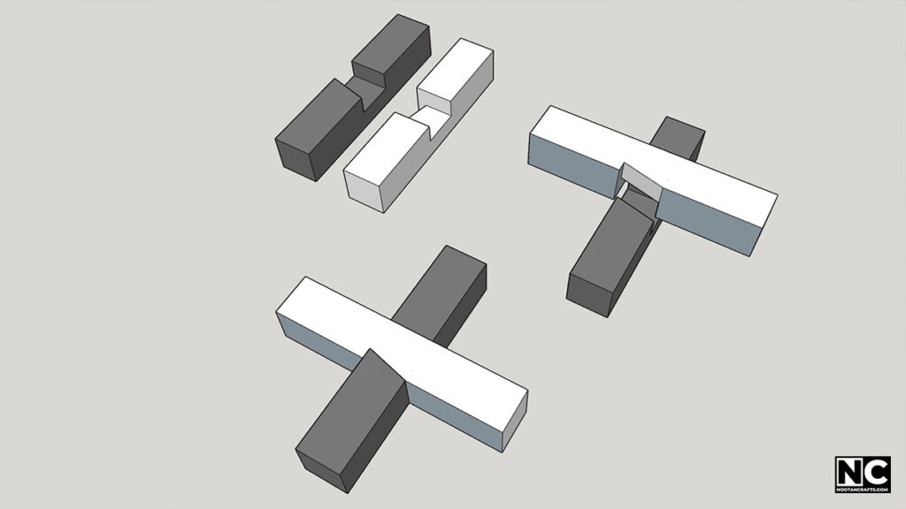 Cross-Half-Lap-Joint-with-One-Side-Dovetailed