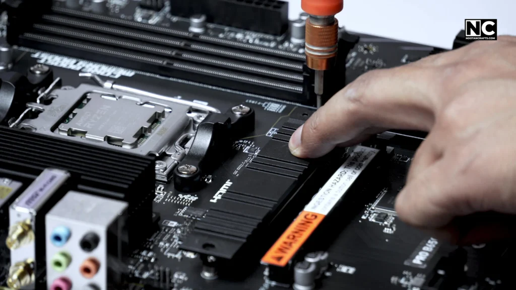 Crucial 1TB PCIe SSD installing on the M.2 slot