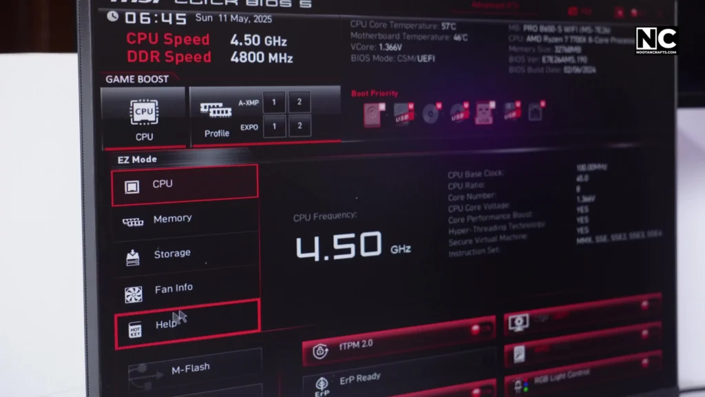 MSI PRO B650-S Wi-Fi motherboard BIOS Options