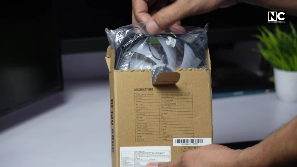 Removing Cooler Master CF120 ARGB Fan from the box