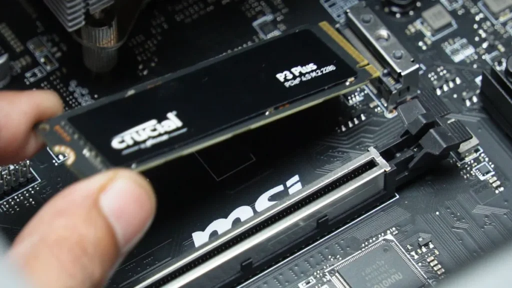 inserting crucial SSD into the m.2 slot
