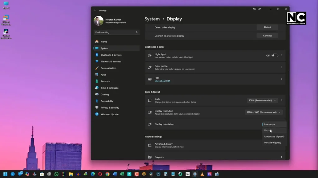 display settings for vertical monitor for windows