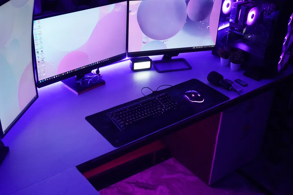 how to set up RGB strip lights behind the monitors
