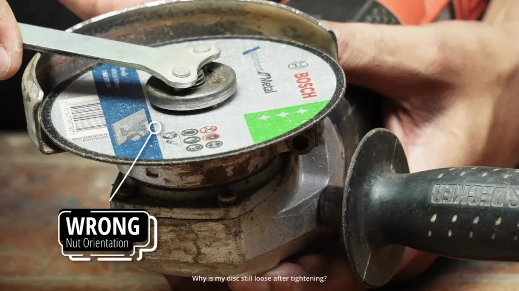 worng nut orientation in an angle grinder